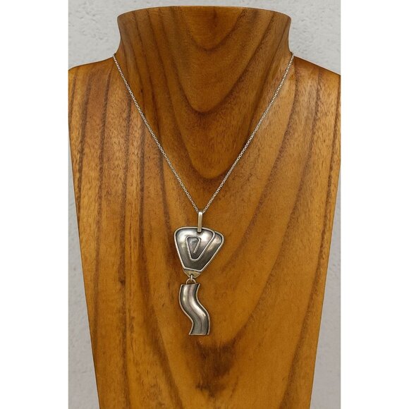 Silver 925 Mixed Metal Pendant from Peru Abstract Triangle Wavy Dangling Tail - Picture 1 of 6